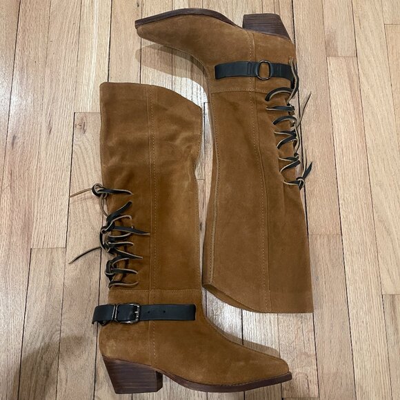 Free People Back-lace Sway Low Slouchy Boots Military Taupe Suede NWOB Size 6.5 - Picture 4 of 7